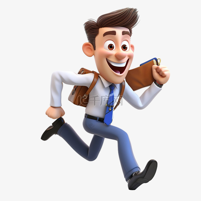 3D插画勤奋的上班族3D卡通人物卡通上班族微笑着奔跑追逐时间3D卡通人物素材图片免费下载-千库网