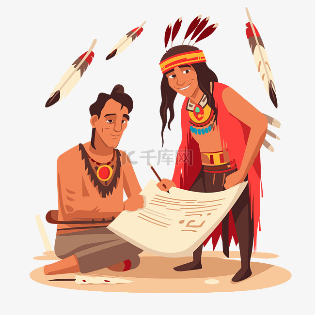 条约剪贴画一对美洲原住民签署带
