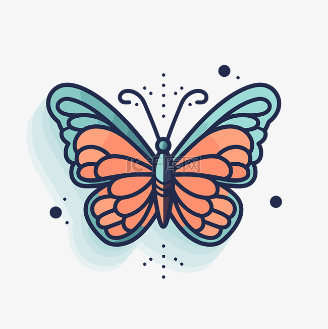 蝴蝶标志，带有蓝色和橙色翅膀，