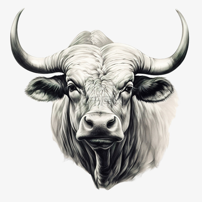大角水牛的单色图形绘制