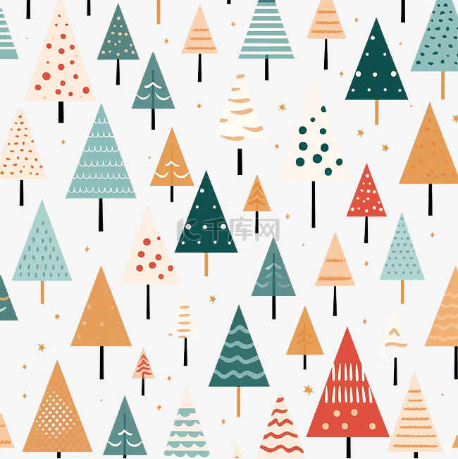 几何圣诞树无缝矢量图案设计
