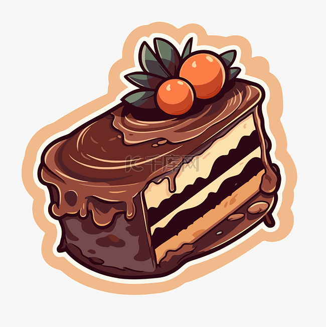 顶部有橙子的巧克力蛋糕贴纸剪贴