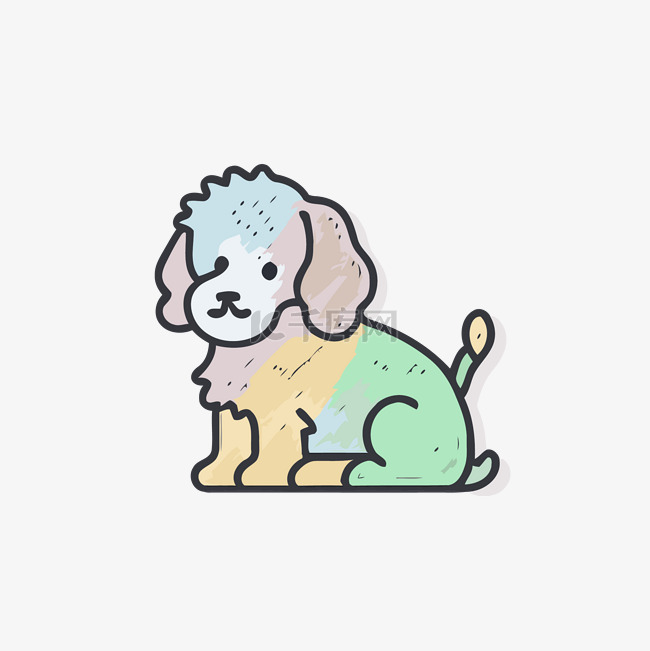 可爱的贵宾犬形状的狗图标，彩虹