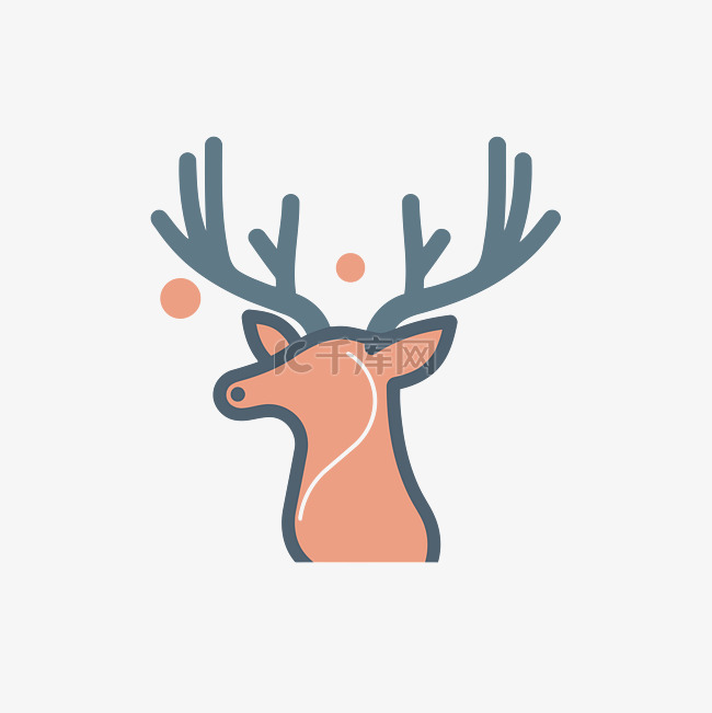 鹿头图标矢量绘图与角在橙色