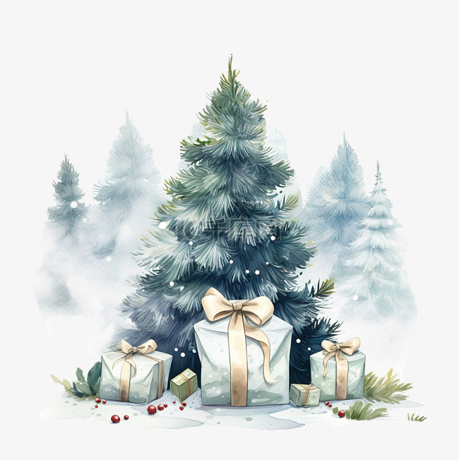 圣诞快乐松树袋和礼品设计