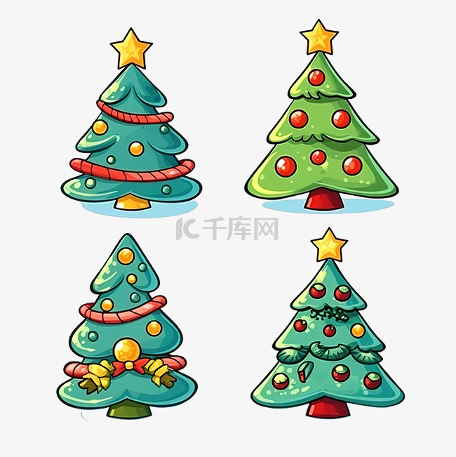 彩色可爱卡通圣诞树
