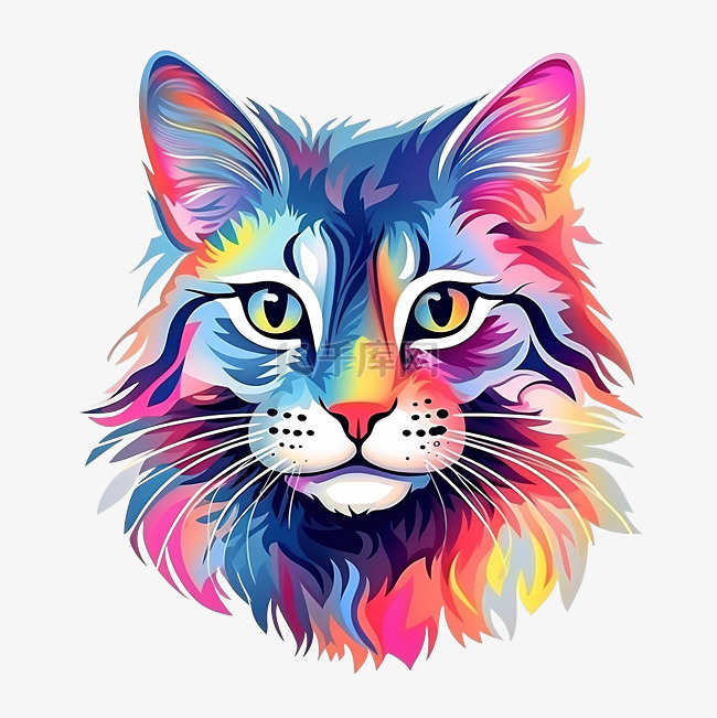 彩色贴纸猫脸与人工智能生成