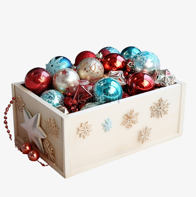 装满圣诞装饰品的木箱