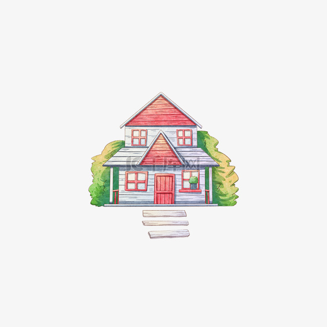房屋水彩粉色简单房子
