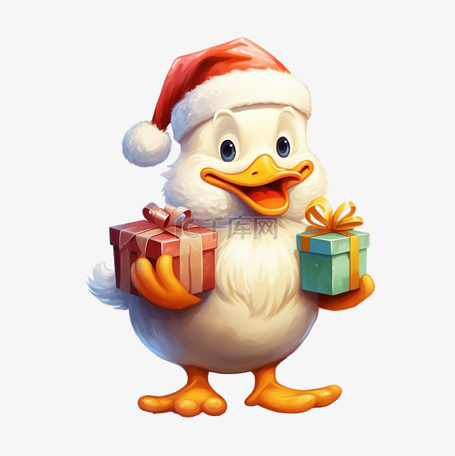 可爱的鸭子送圣诞礼物卡通动物穿