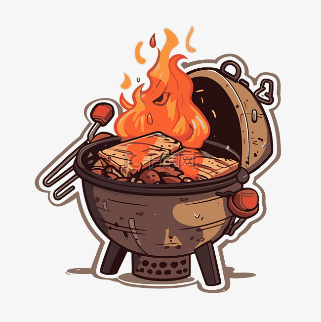 带火焰和烹饪用肉的烧烤剪贴画 
