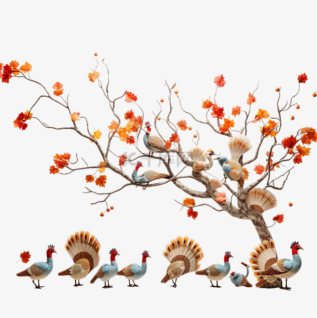 感恩节树枝上的火鸡鸟