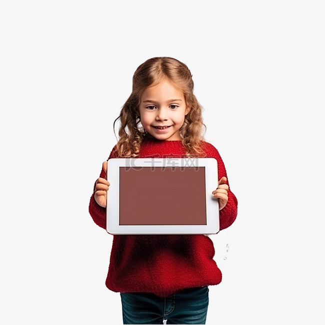 一个小孩的手，带着平板电脑，靠