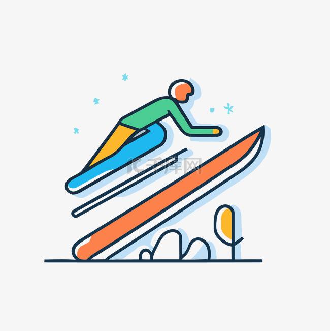 滑雪者落在斜坡上设计平面插画 