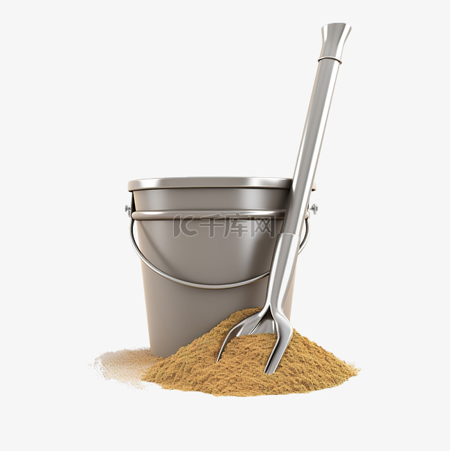 用铲子装满沙子的桶 3d 插图