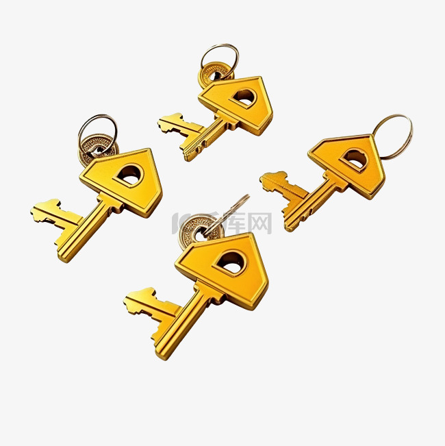 黄色房子钥匙插画不同型号