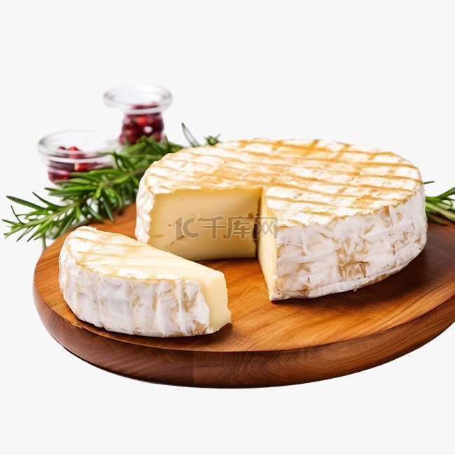 木桌上烤的布里奶酪圣诞晚餐