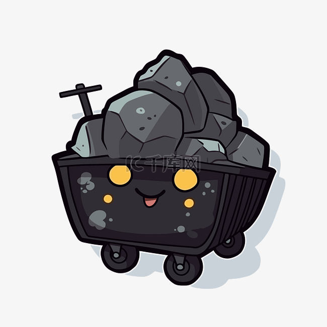 一辆装满煤炭的黑色马车的人物插