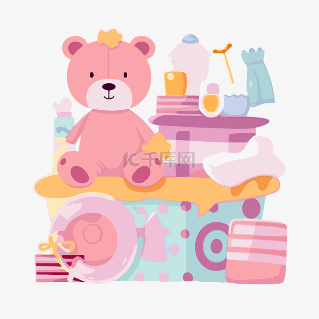 婴儿淋浴剪贴画婴儿泰迪熊与一盒