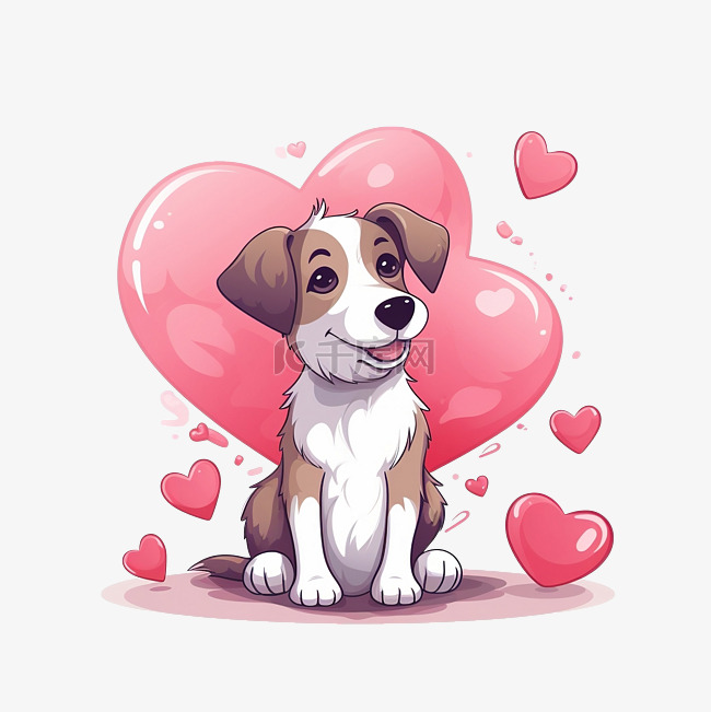 狗和心相爱情人节插画