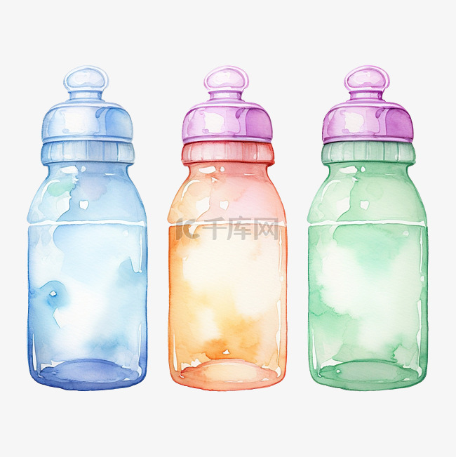 婴儿奶瓶水彩剪贴画