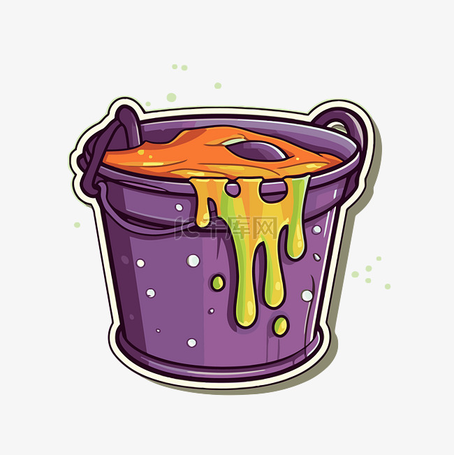 紫色的桶，上面溢出了黄色的液体