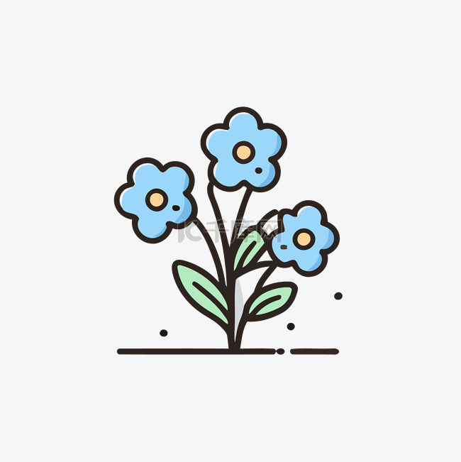 灰色背景上的蓝色扁平花卉设计 