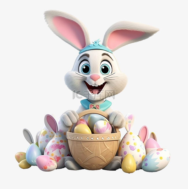 3d 渲染复活节兔子与卡通风格