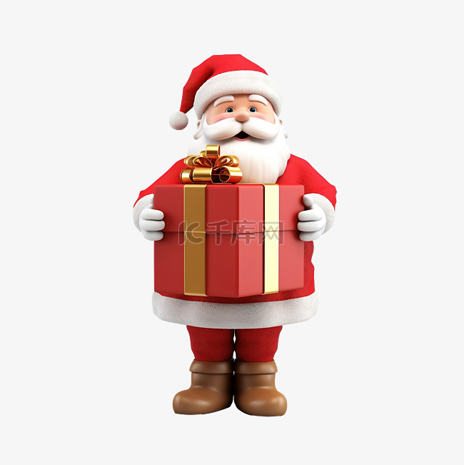 圣诞老人携带大礼品盒的 3D 渲染