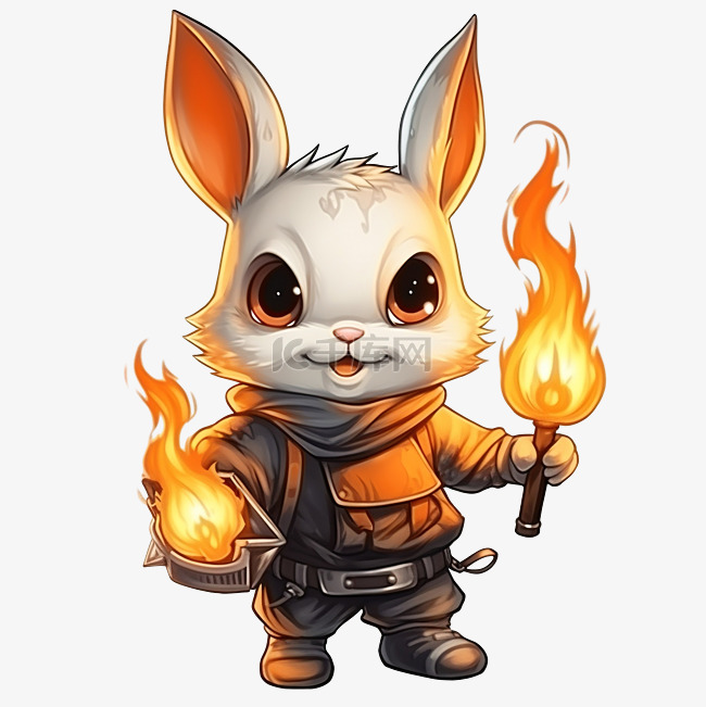 可爱万圣节南瓜头兔子插画举着火