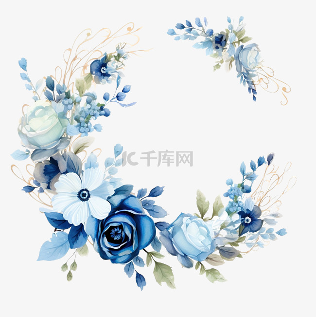 美丽的扁平风格蓝色和白色花束花