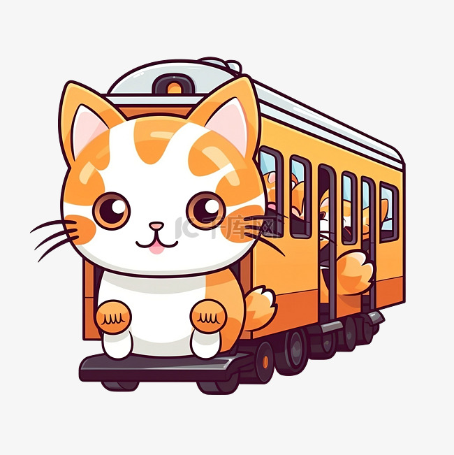 火车上可爱的kitty猫卡通元素