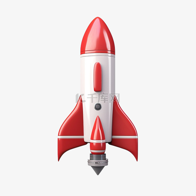 3d 红色白色太空船或火箭发射