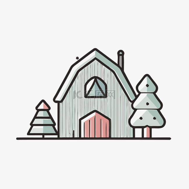 冬天的房子，小风格，有树 向量