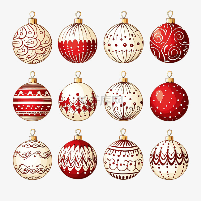 手绘涂鸦圣诞球用于庆祝装饰设计