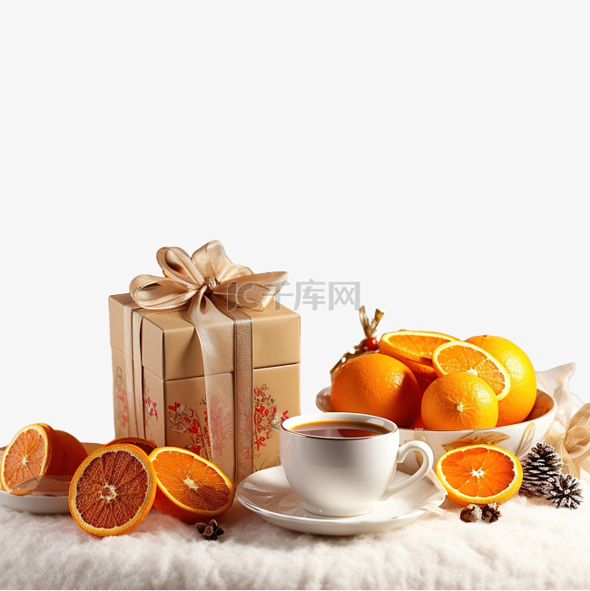 在冬天的圣诞节晚上用橙子加热茶