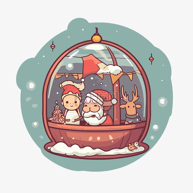 圣诞场景卡通插图与圣诞老人和驯