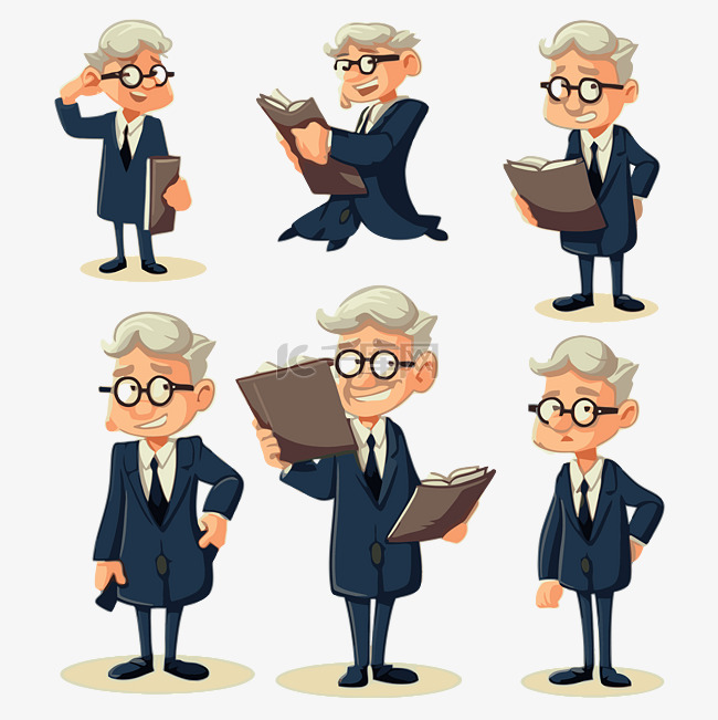 律师剪贴画卡通退休老人戴着眼镜