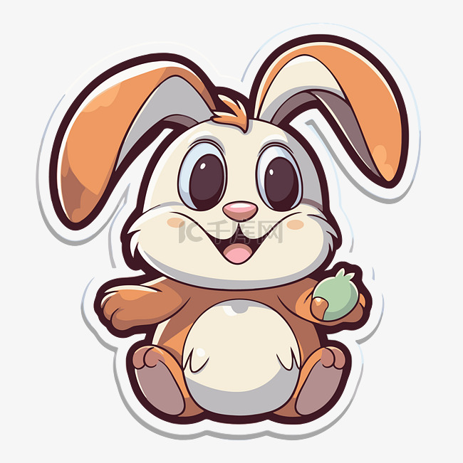 一只棕色兔子和一个苹果的贴纸 