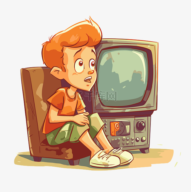 看电视剪贴画男孩坐在他的腿上，
