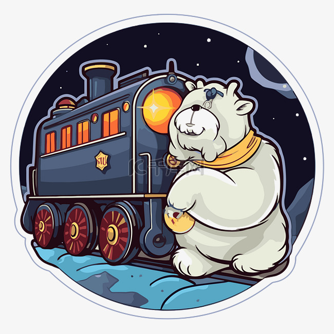 北极熊坐在火车上的贴纸剪贴画 