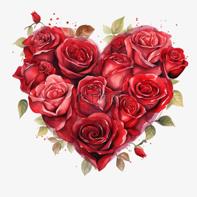 真实爱心玫瑰花元素立体免抠图案