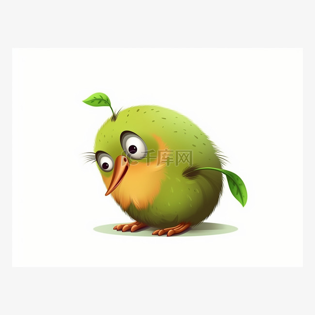 卡通绿色猕猴桃可爱的鸟在白色背