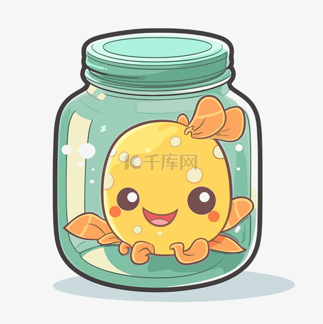 玻璃罐里的可爱卡通章鱼 向量