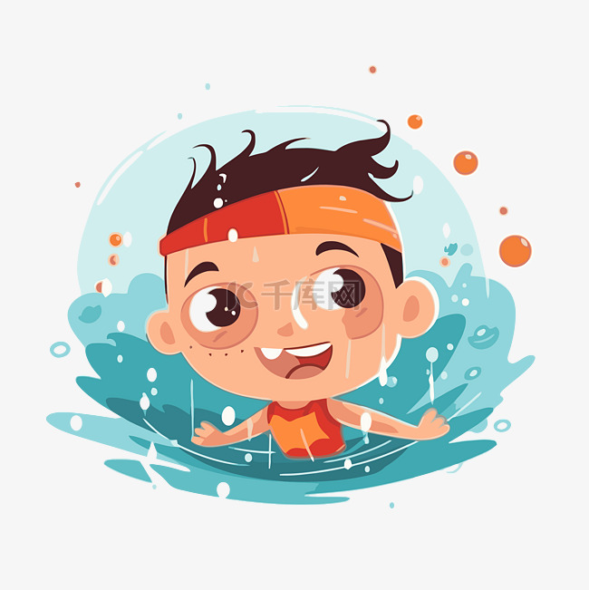 游泳剪贴画卡通男孩带着可爱的头
