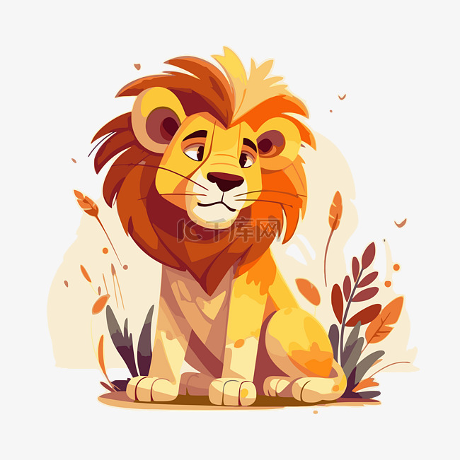 狮子王剪贴画一只卡通狮子坐在草
