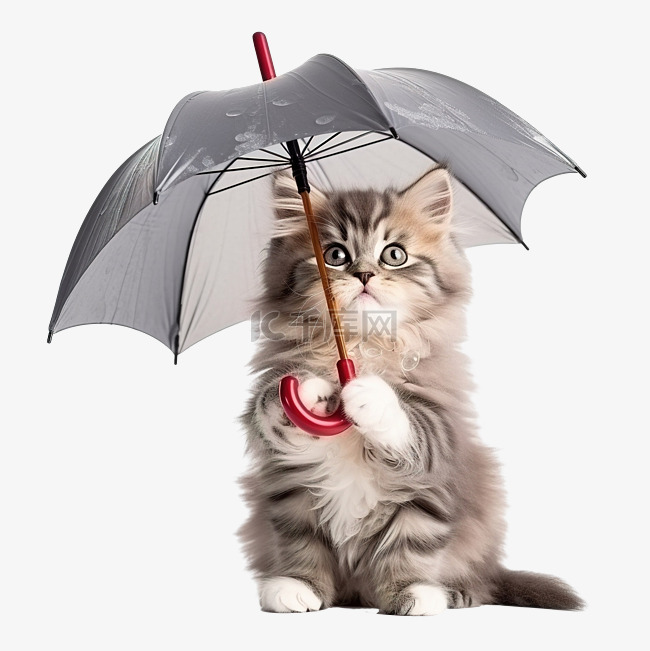 圣诞节那天，可爱的猫撑着伞
