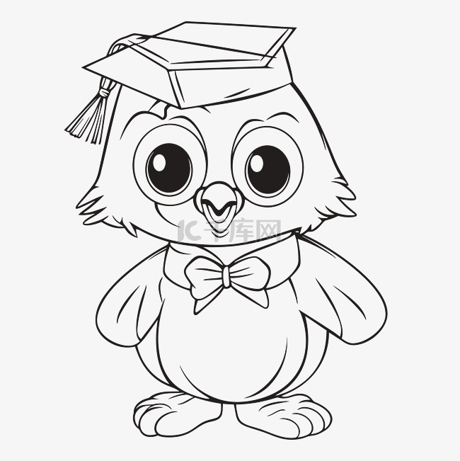 可打印的卡通猫头鹰在毕业帽着色