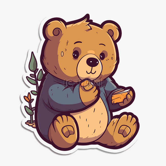 泰迪熊贴纸描绘了一个小男孩吃剪