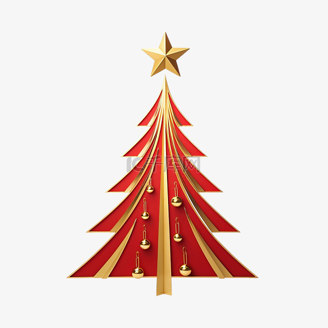 顶部有红星和金色装载栏的圣诞树